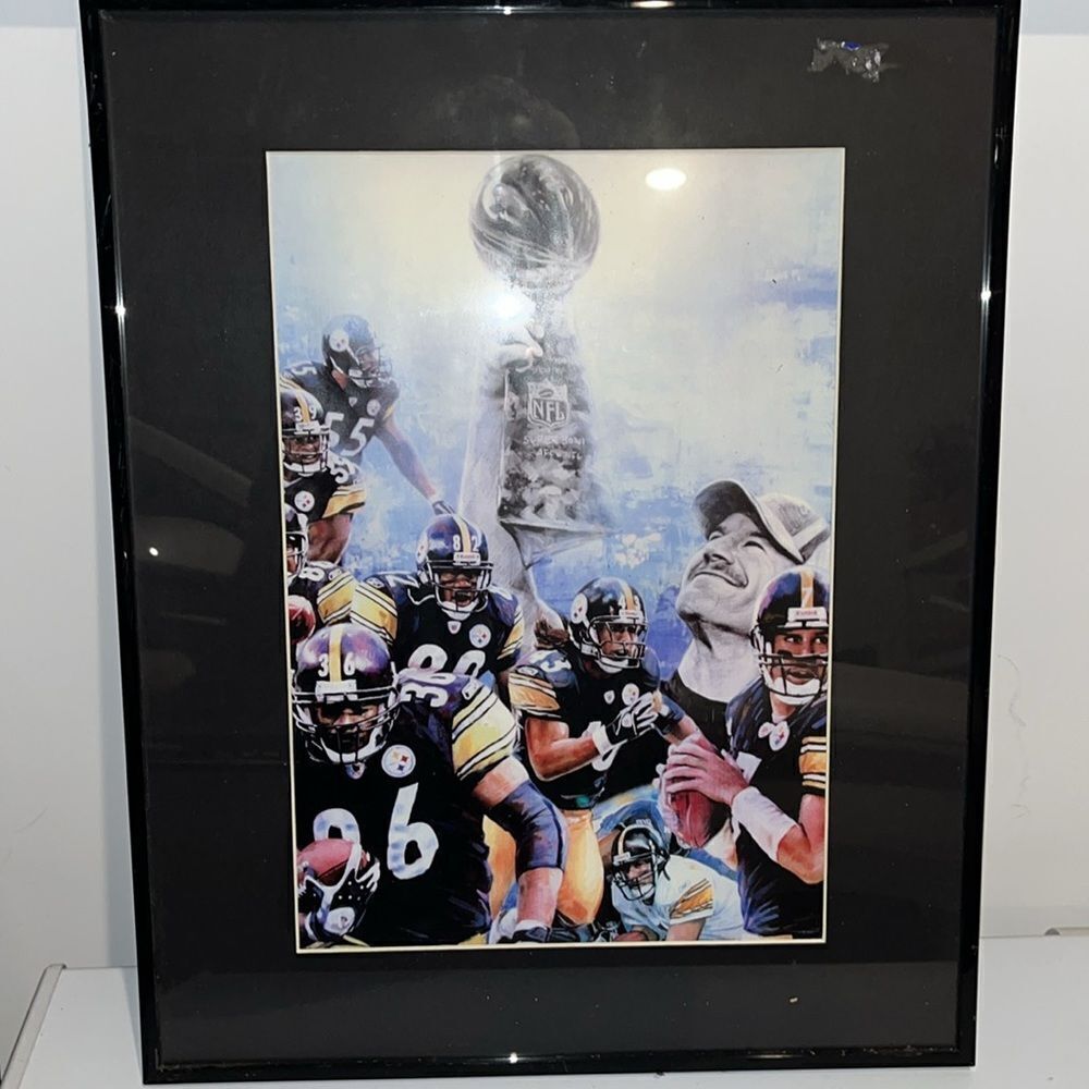 Framed Matted Bill Cowher Pittsburgh Steelers super bowl Detroit print 16 x 20”